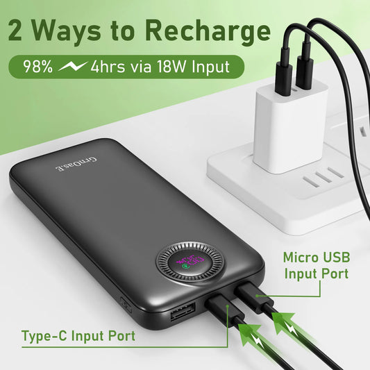 10000mAh 22.5W Portable Charger with Built in Cables 4 Outputs 2 Inputs 5V/3A Fast Charging Power Bank for iPhone Android iPad