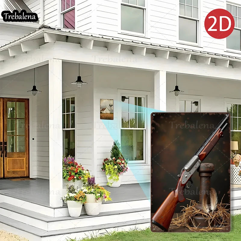 1PC 2D Flat 8*12inch Metal Sign Vintage Gun Rustic Feather