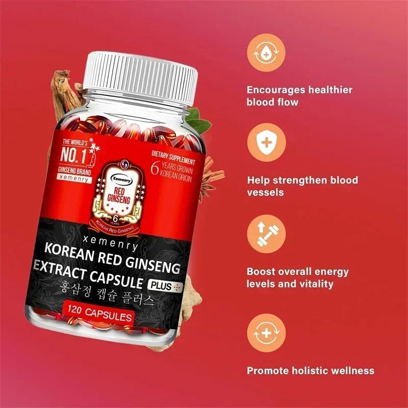 Korean Red Ginseng Supplement - Supports Overall Health, Boosts Energy Production, Relieves Stress - 120pcs