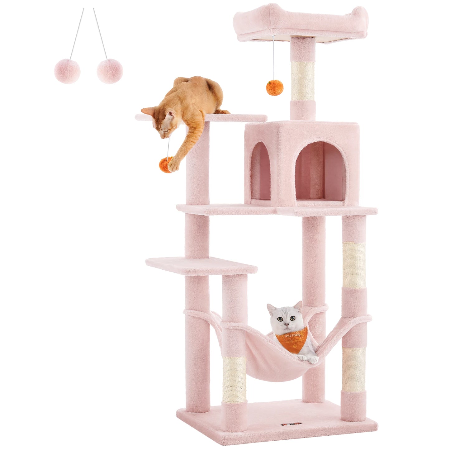 Feandrea Cat Tree, 56.3-Inch Cat Tower for Indoor Cats, Multi-Level Cat Condo with 4 Scratching Posts, 2 Perches, Hammock, Cave