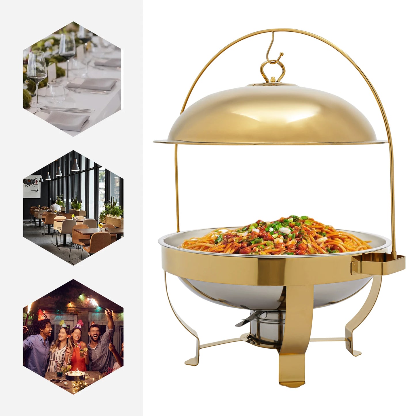 Modern 8L Chafing Dish Buffet Set, Stainless Steel Construction with Alcohol Fuel Holder, Lid Hook, and Anti-Scald Handles for