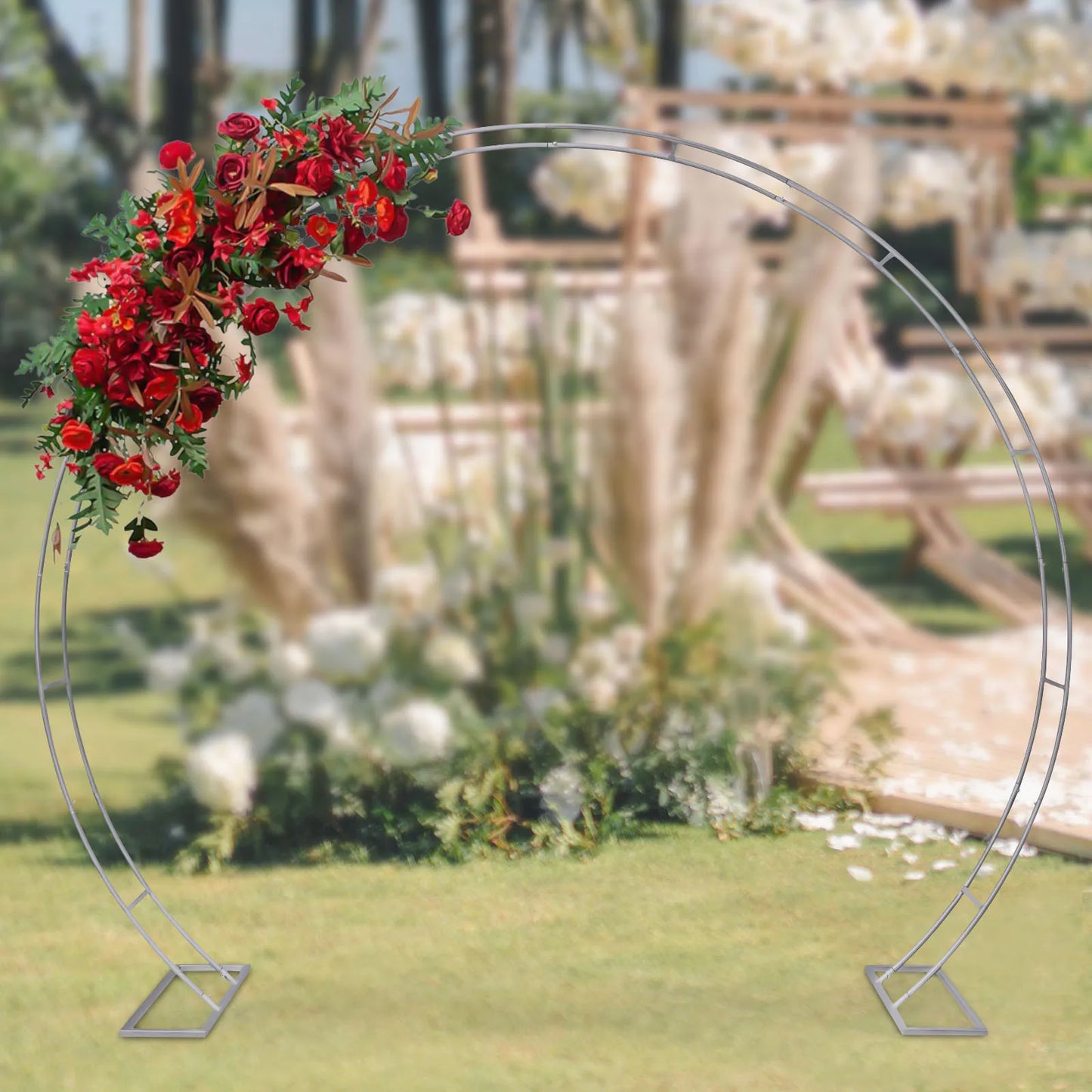 Metal Round Wedding Arch Stand with Bases, 6.6 X 4.9 Feet Floral Arch Backdrop Arch Stand, for Party Event Graduation Decoration
