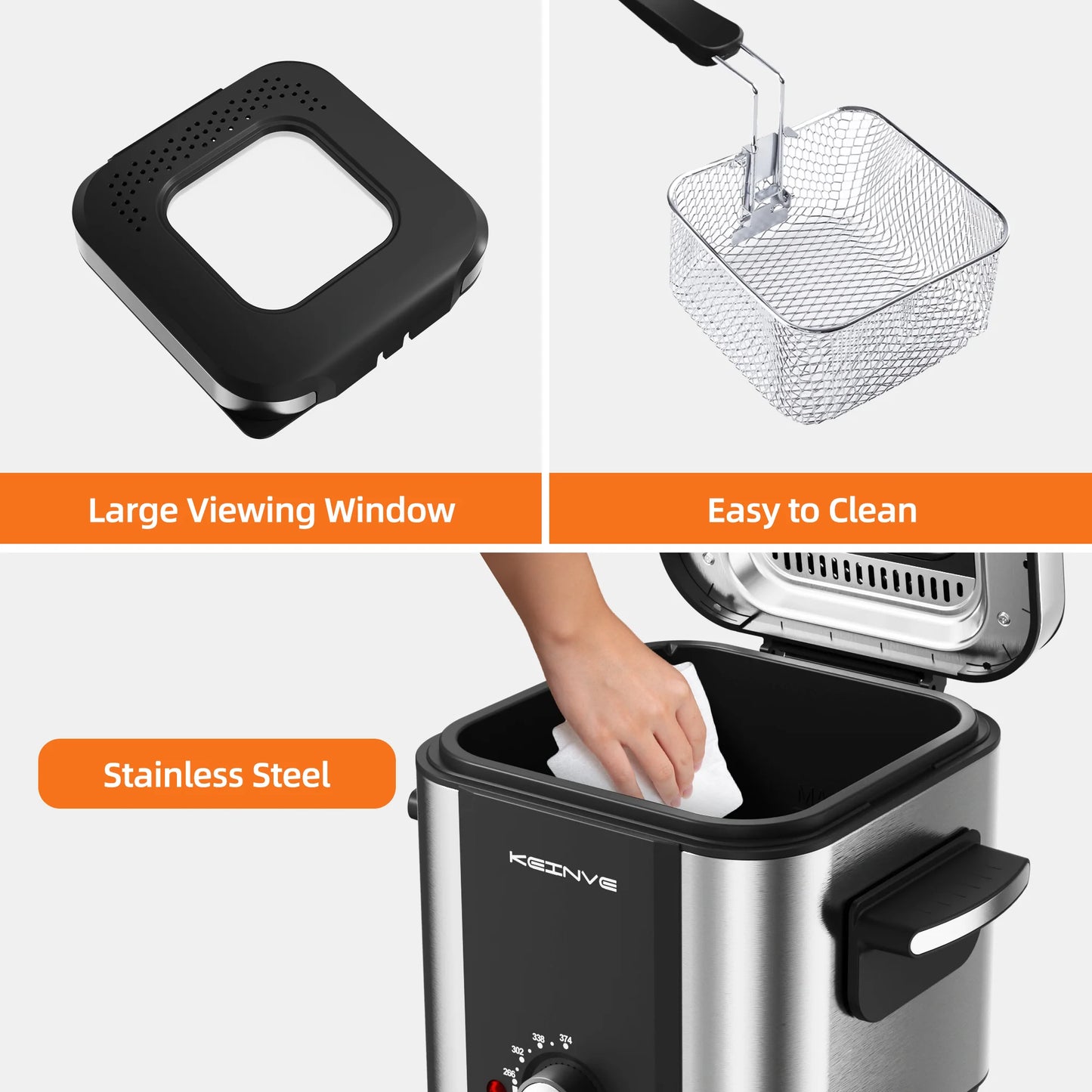 Electric Deep Fryer, 1.5 L/1.6 QT Small Deep Fryer with Basket for Home Use, Cool Touch Sides Easy to Clean, Nonstick Basket