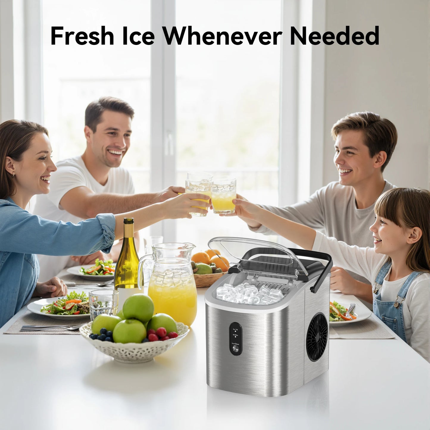 SIMZIFE Portable Countertop Ice Maker with Handle, 26 lbs/24H, 9 Cubes in 6 Mins, Auto-Cleaning(Black Choice CN)Silver Choice US