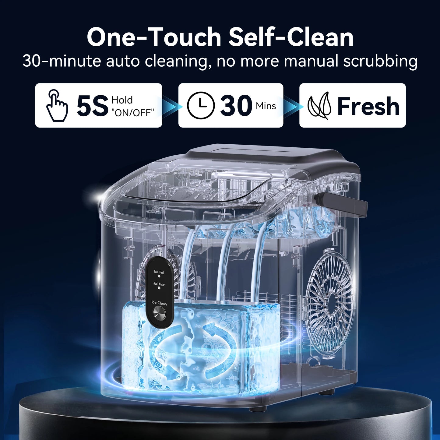 SIMZIFE Portable Countertop Ice Maker with Handle, 26 lbs/24H, 9 Cubes in 6 Mins, Auto-Cleaning(Black Choice CN)Silver Choice US