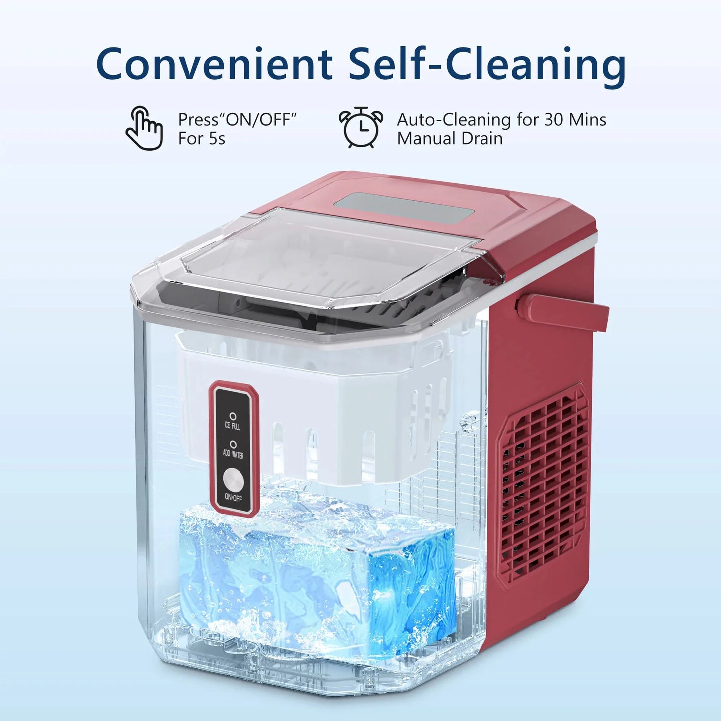 SIMZLIFE Ice Maker Countertop , 26.5 lbs/24H, 9 Cubes in 6 Mins,Self-Cleaning, Portable Ice Maker with Handle for Home,Red