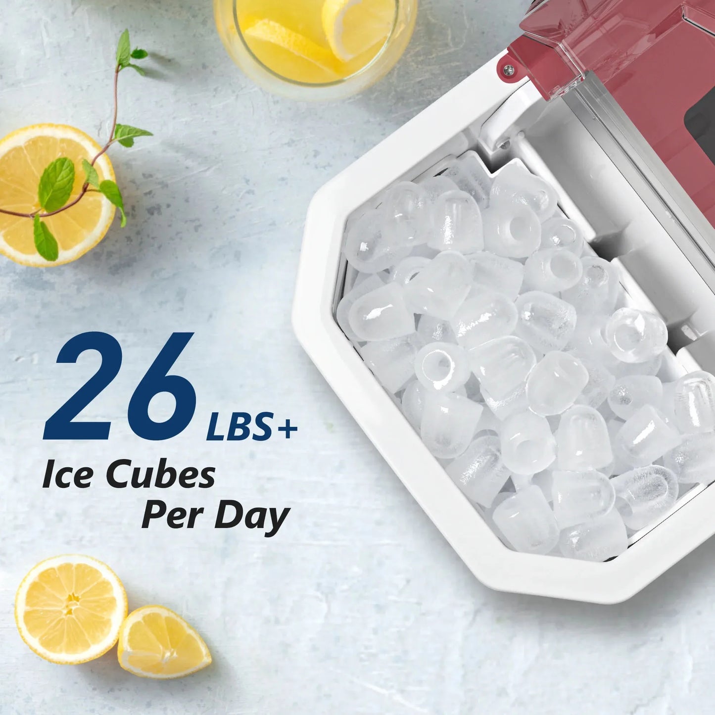 SIMZLIFE Ice Maker Countertop , 26.5 lbs/24H, 9 Cubes in 6 Mins,Self-Cleaning, Portable Ice Maker with Handle for Home,Red