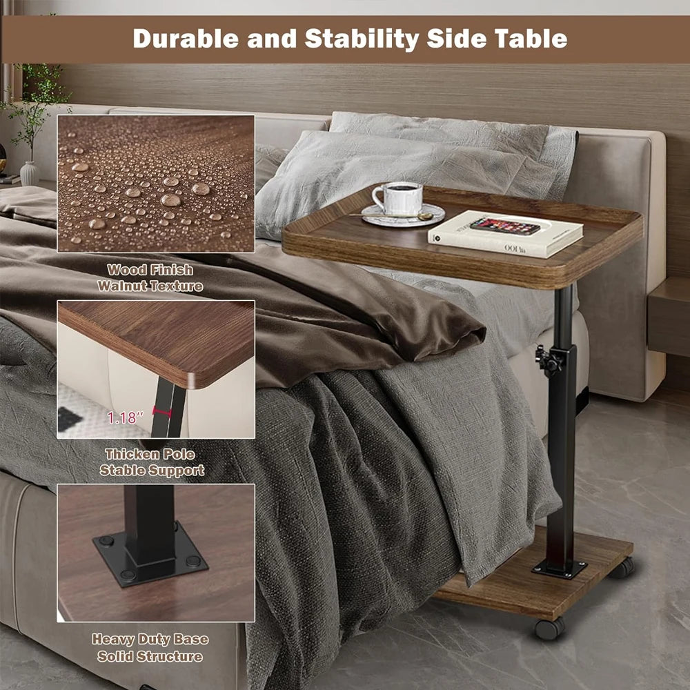 Laptop Desk Adjustable Rolling Cart Overbed Bedside Table Medical Home Bed Food Tray 360° Rotatable Sofa Tray Table Home Office