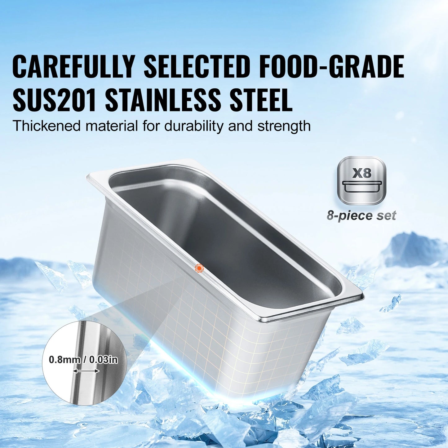 SucceBuy 8 Pack Buffet Chafing Dishes 5.93L Gastronorm Pans Steam Table Pans Tray  with Lid 6-Inch Deep Catering Food Pan