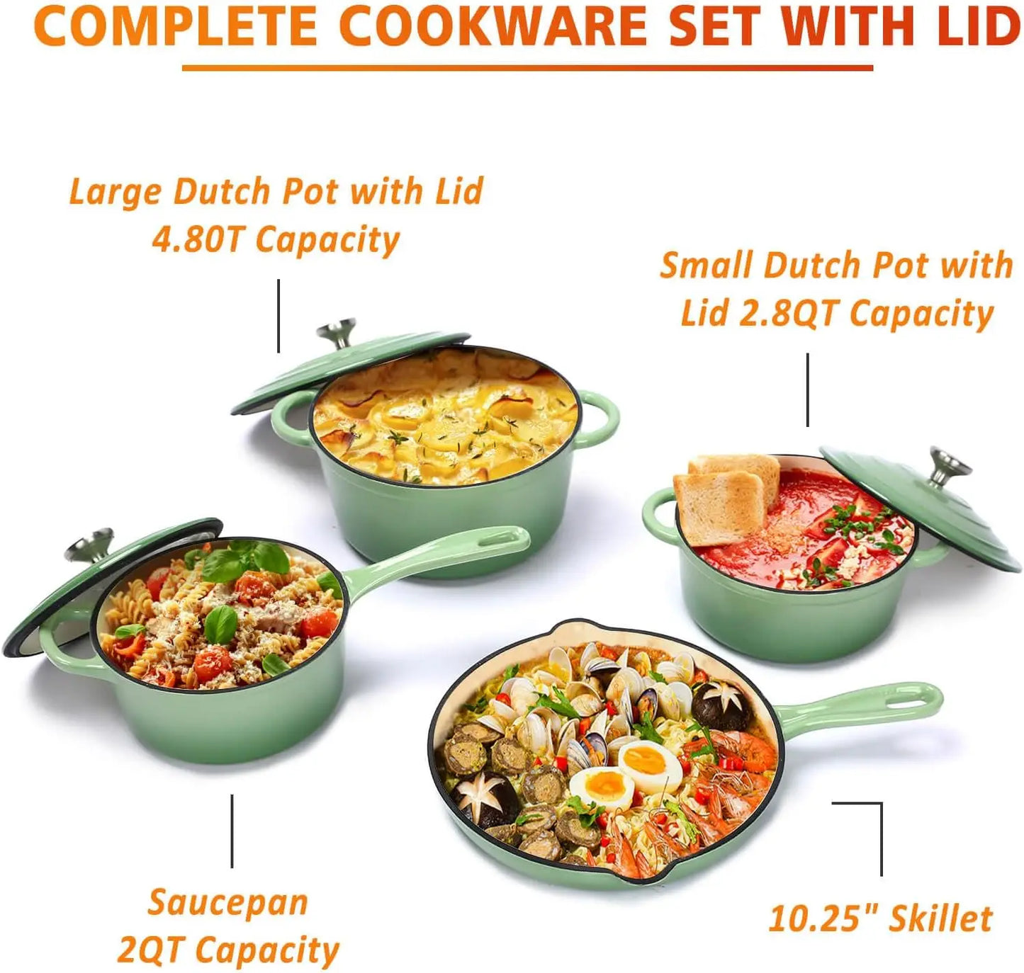 Cast Iron Cookware Set, 7 Piece Enamel Cast Iron Set, Sauce Pan, Skillet, Dutch Oven Set, Ceramic Cookware Set, Pots and Pans Se