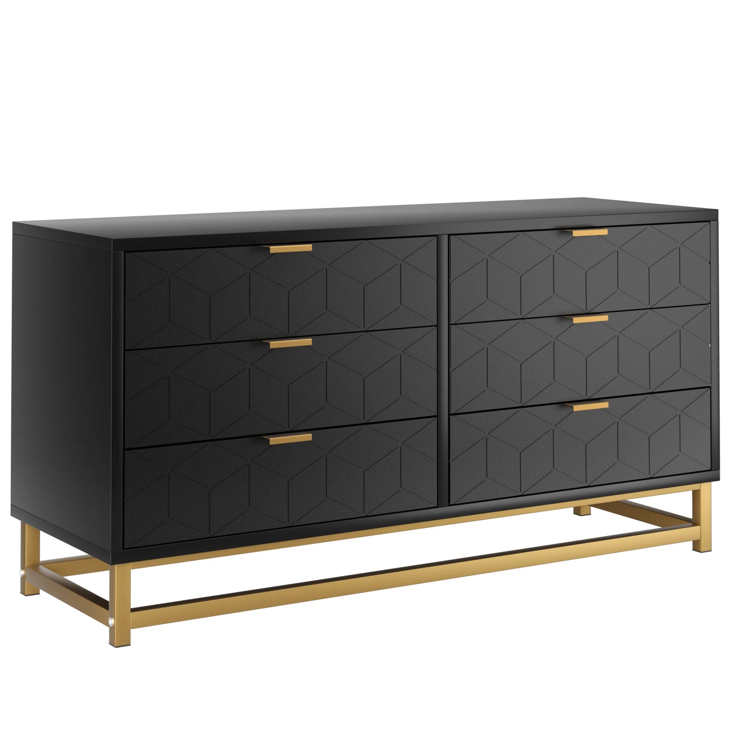 Black 6 Drawer Dresser for Bedroom, Wood Chest of Drawers with Metal Legs