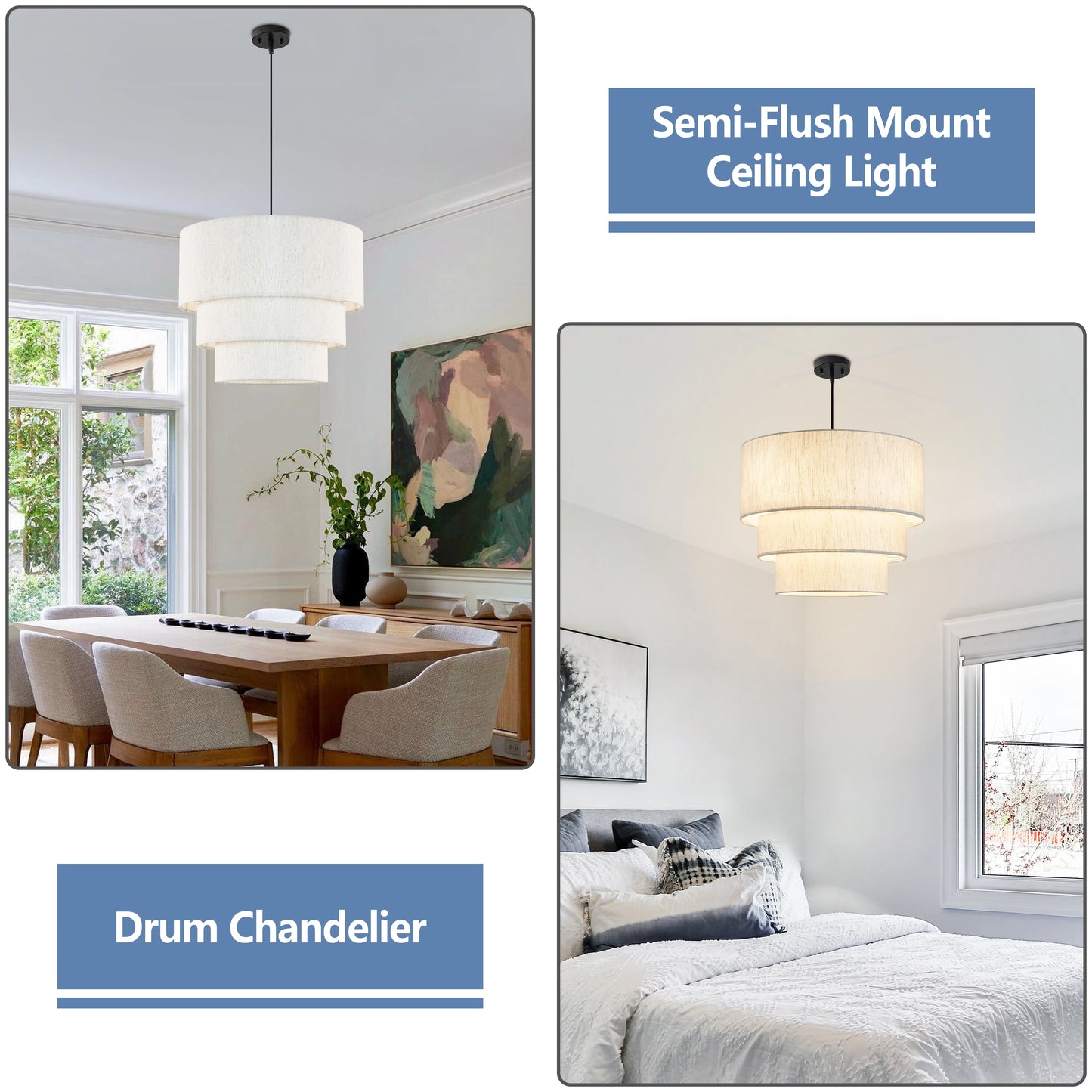 Drum Chandelier Tiered Design 4-Light Dining Room Light Fixtures Drum Light Chandelier with Shades Dining Room Chandelier