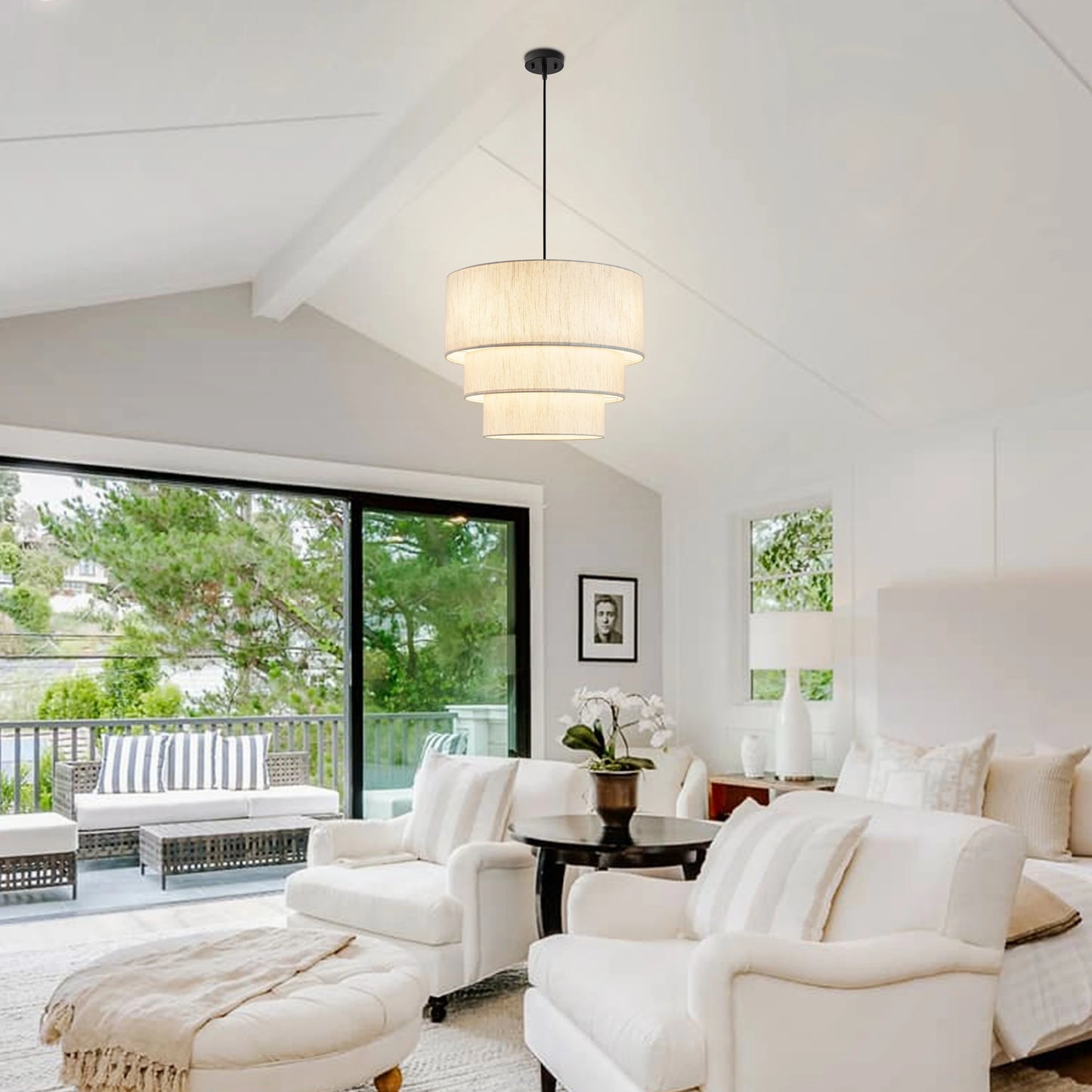 Drum Chandelier Tiered Design 4-Light Dining Room Light Fixtures Drum Light Chandelier with Shades Dining Room Chandelier