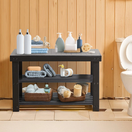 JHK Living Room 3-Tier Bamboo Shoe Rack Bench Holds Up to 286 lb Storage Organizer  Suitable for Bedroom Balcony ﻿