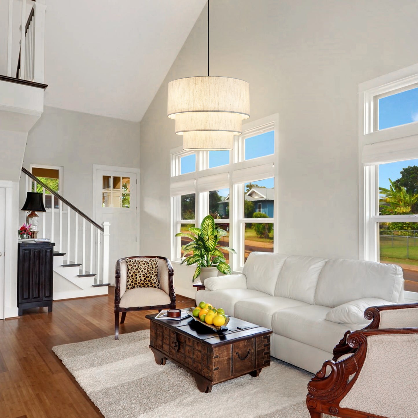 Drum Chandelier Tiered Design 4-Light Dining Room Light Fixtures Drum Light Chandelier with Shades Dining Room Chandelier