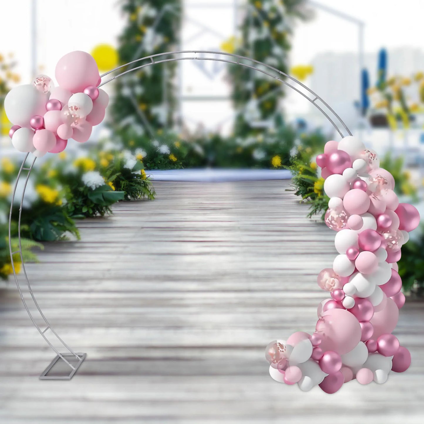 Metal Round Wedding Arch Stand with Bases, 6.6 X 4.9 Feet Floral Arch Backdrop Arch Stand, for Party Event Graduation Decoration