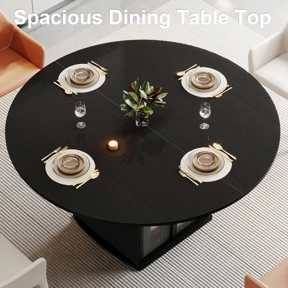 Round Dining Table for 4-6, 47 Inch Kitchen Table with Fridge Space, Industrial Dining Room Tables with Storage Shelf,