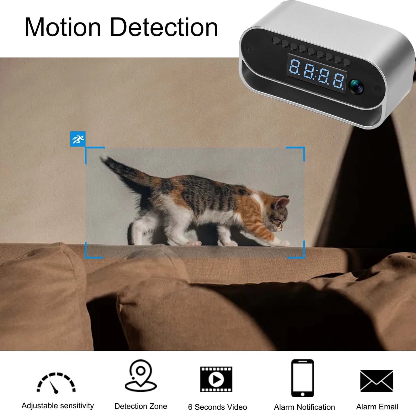 4K HD Camera Clock - Covert Surveillance Camera with WiFi, Night Vision,  Battery