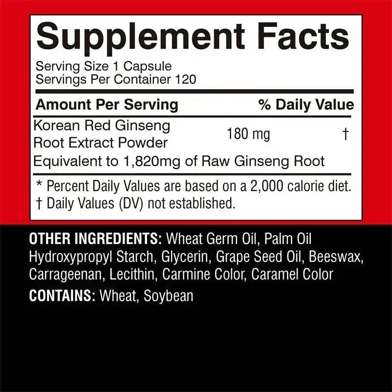 Korean Red Ginseng Supplement - Supports Overall Health, Boosts Energy Production, Relieves Stress - 120pcs