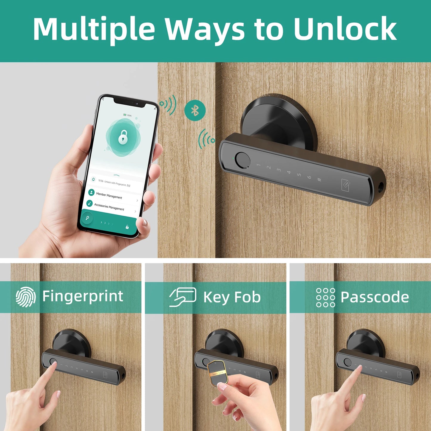 Viladepot Smart Lock Fingerprint Door Lock App Control TYPE-C Interface Passcode Unlock Electronic Touchscreen Keypad