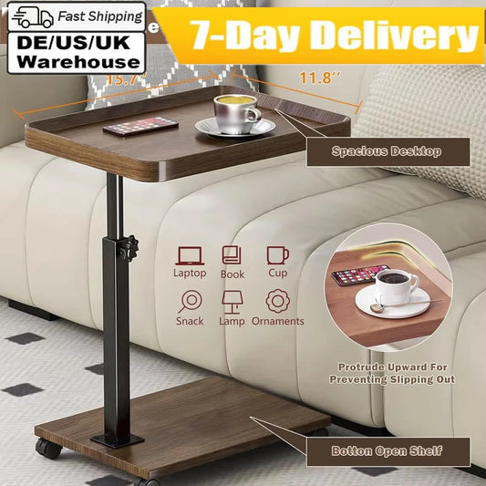 Laptop Desk Adjustable Rolling Cart Overbed Bedside Table Medical Home Bed Food Tray 360° Rotatable Sofa Tray Table Home Office