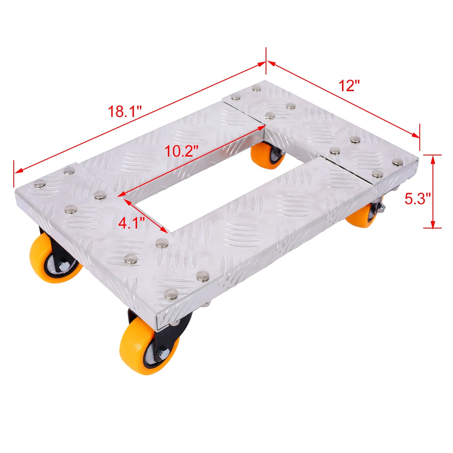 Heavy Duty Furniture Dolly Trolley Cart 18''x12'' Aluminum Frame Movers Dollys with 3'' TPU Professional Casters，Brake Option