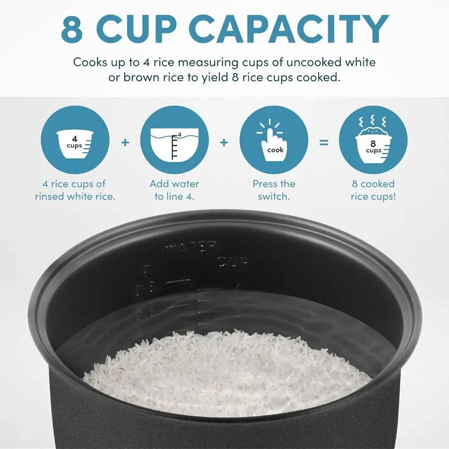 Digital RicCookere  with Steamer and Multicooking Function for 4Cup Uncooked or 8Cup Cooked Capacity 2 Qt Stainless Steel Exter