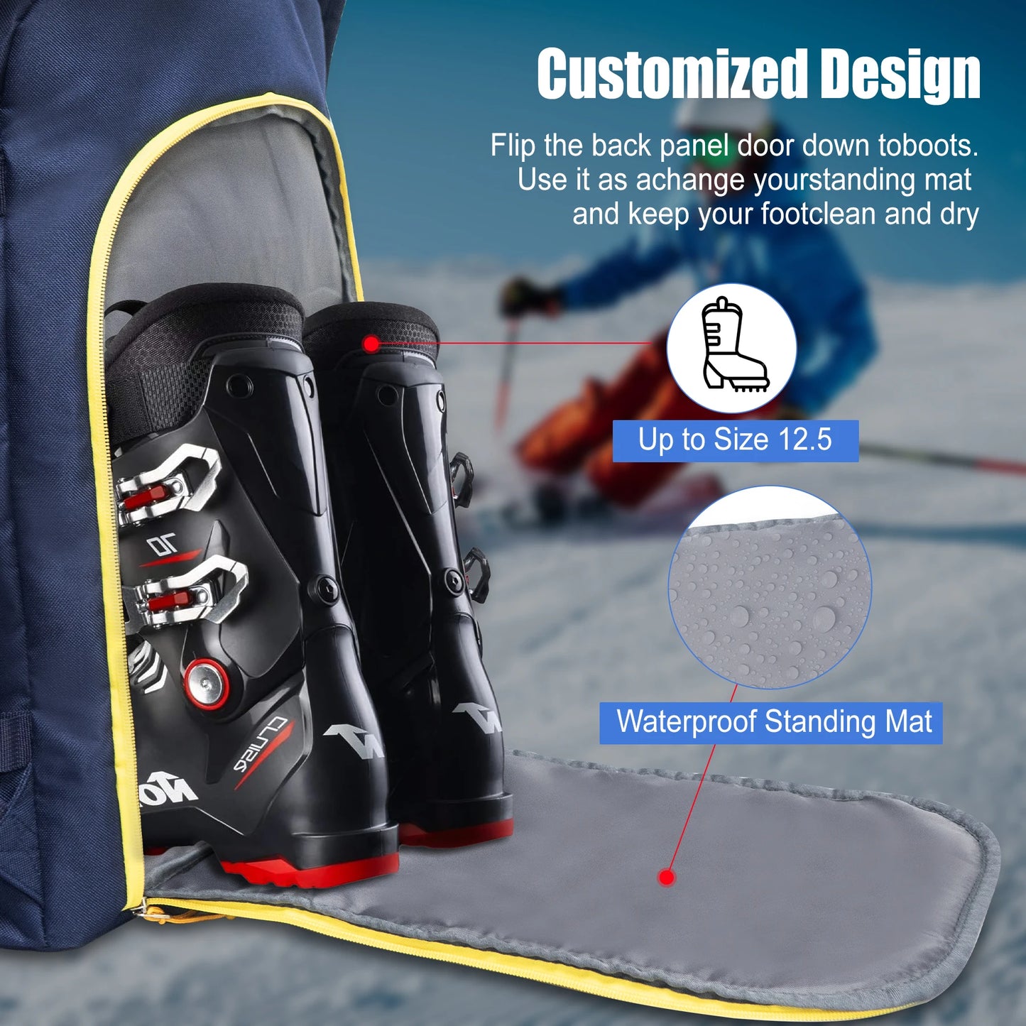 WESTTUNE 50L Outdoor Ski Boot Bag Large Capacity Travel Backpack for Ski Helmet Goggles Gloves Skis Snowboard & Accessories