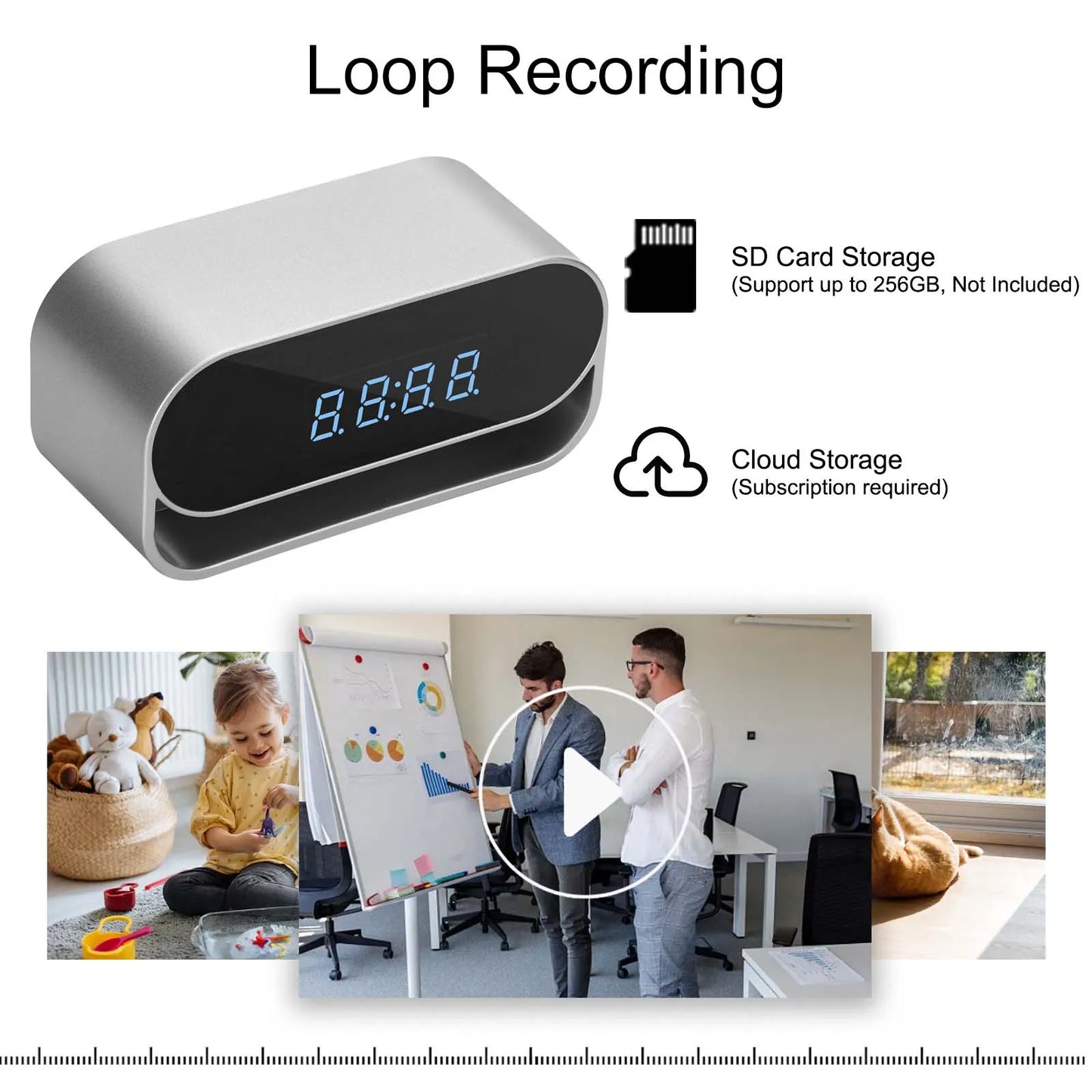 4K HD Camera Clock - Covert Surveillance Camera with WiFi, Night Vision,  Battery