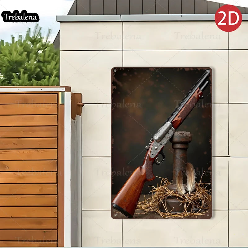 1PC 2D Flat 8*12inch Metal Sign Vintage Gun Rustic Feather