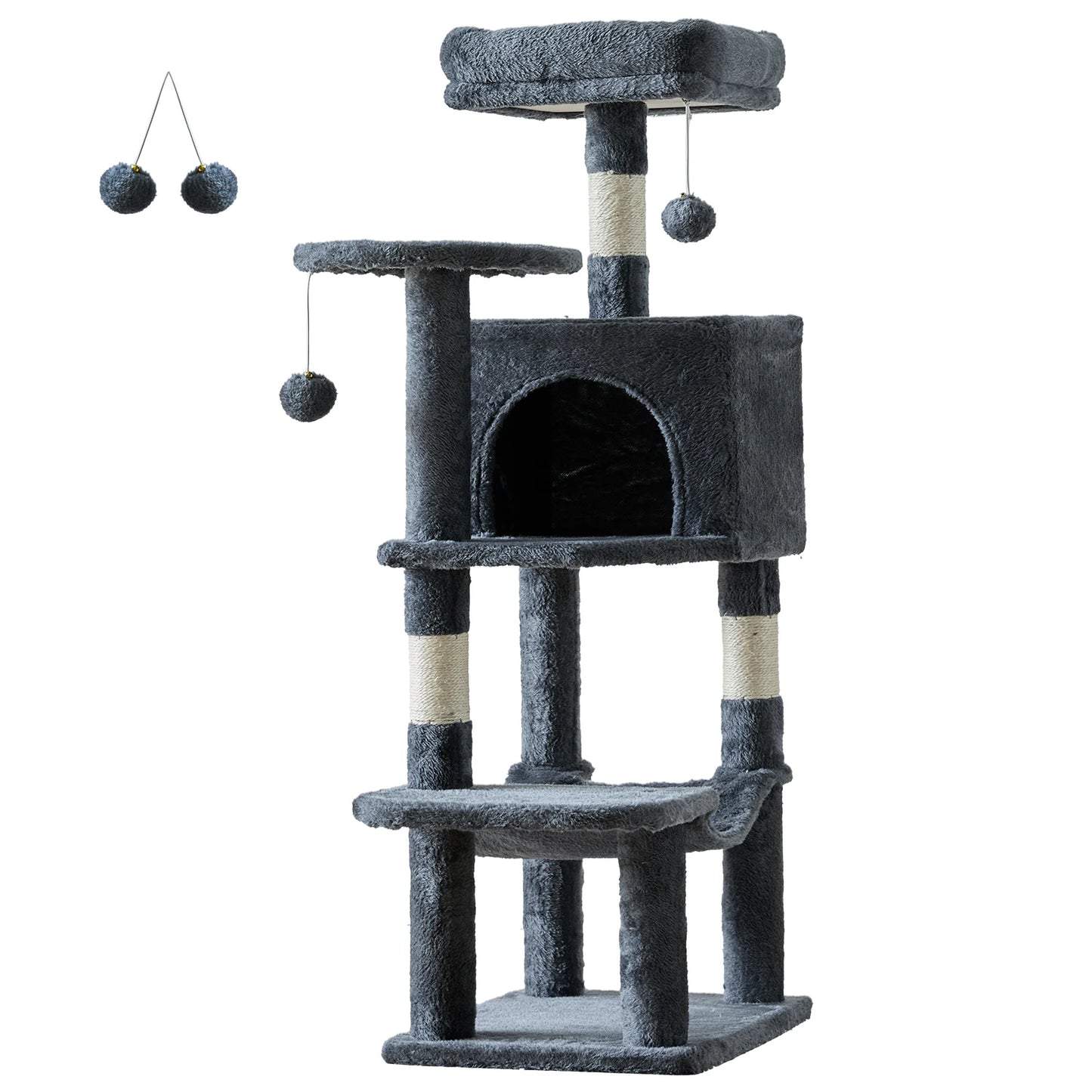 JHK 44in Tall Multi-Cat Climbing Cat Tree Tower for Pet Furniture Natural Sisal Scratching Posts Stable Pet House for Indoor Cat