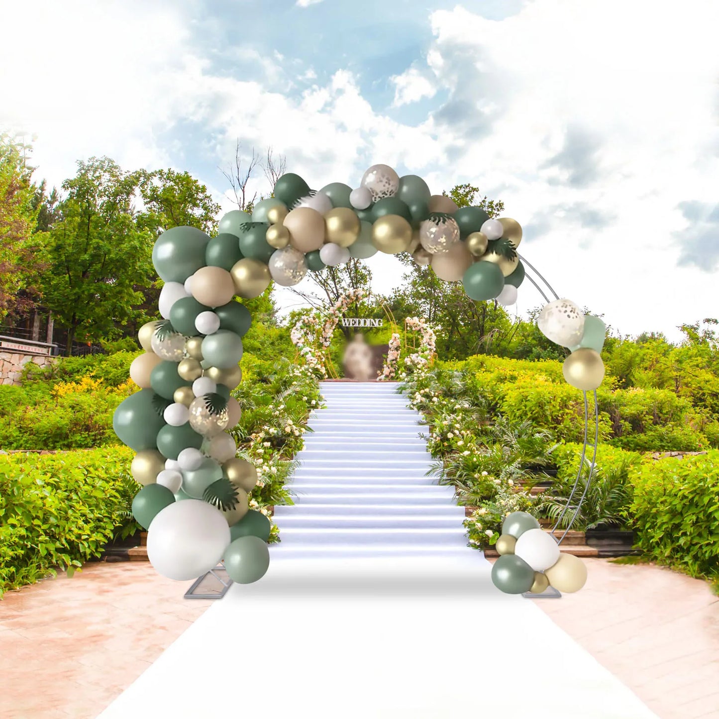 Metal Round Wedding Arch Stand with Bases, 6.6 X 4.9 Feet Floral Arch Backdrop Arch Stand, for Party Event Graduation Decoration