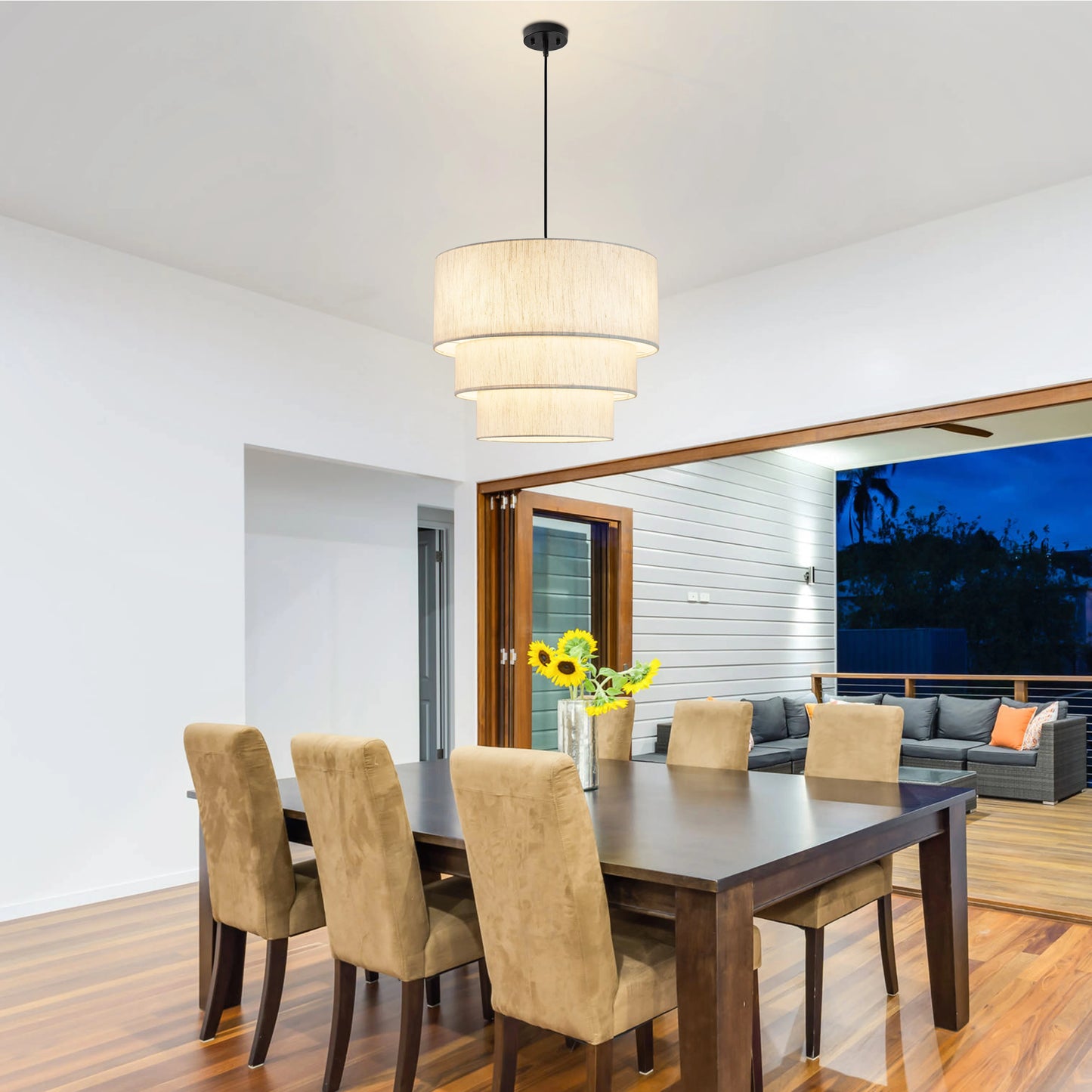 Drum Chandelier Tiered Design 4-Light Dining Room Light Fixtures Drum Light Chandelier with Shades Dining Room Chandelier