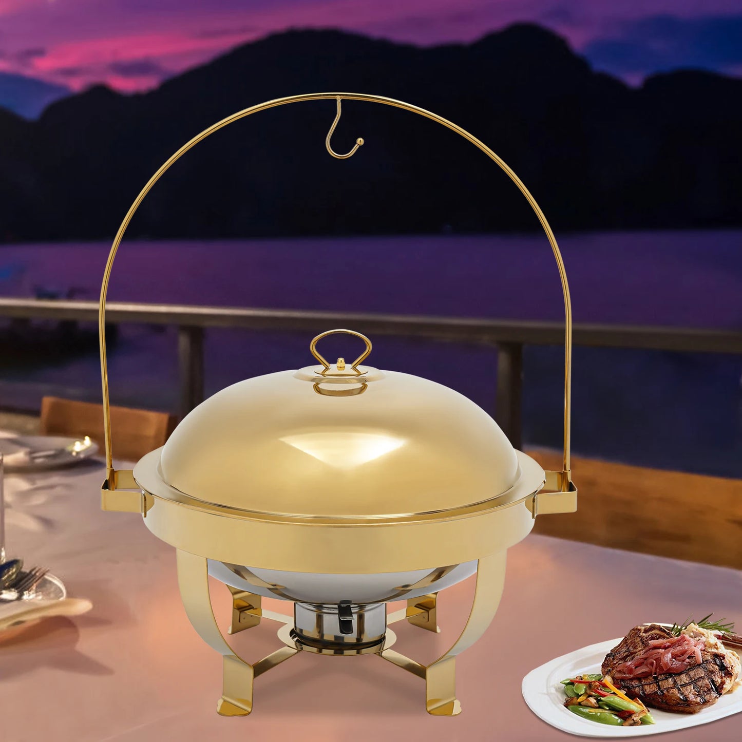 Modern 8L Chafing Dish Buffet Set, Stainless Steel Construction with Alcohol Fuel Holder, Lid Hook, and Anti-Scald Handles for