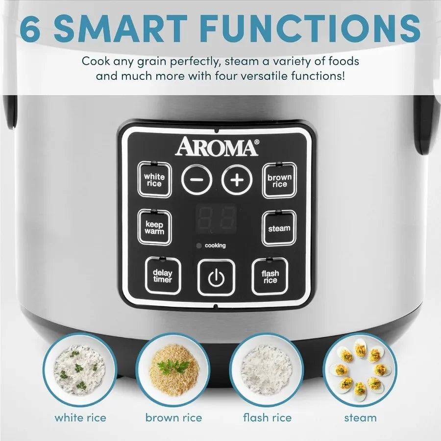 Digital RicCookere  with Steamer and Multicooking Function for 4Cup Uncooked or 8Cup Cooked Capacity 2 Qt Stainless Steel Exter