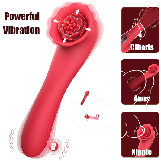 Rose Dildo Clitoral Stimulator Anal Clit Nipple G Spot Vibrator Tapping Sex Toys