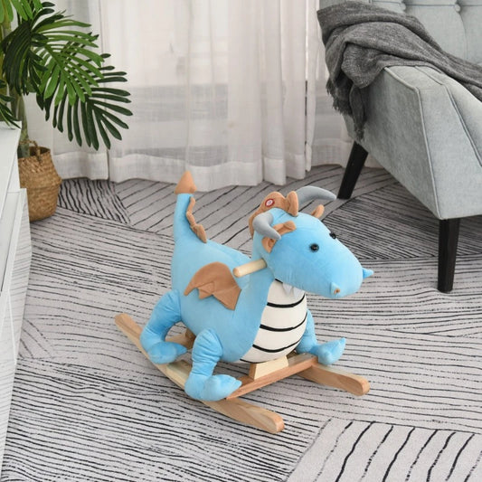 Kids Plush Ride-On Rocking Horse Toy Dinosaur Ride Rocking Chair with Realistic Sounds for18-36 Months, Blue