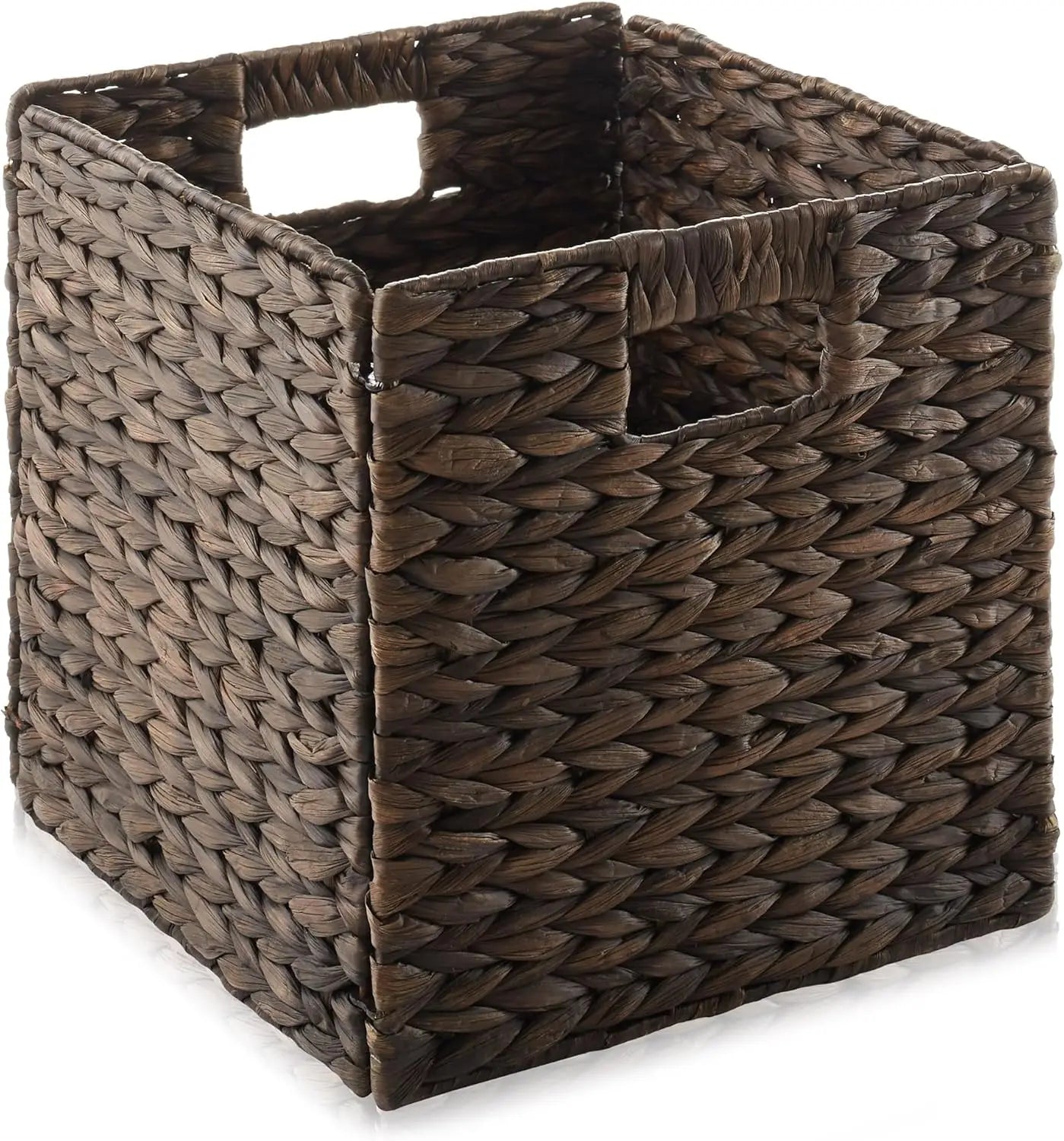 10.5" x 10.5" Water Hyacinth Storage Baskets, Espresso - Set of 6 Collapsible Cube Organizers