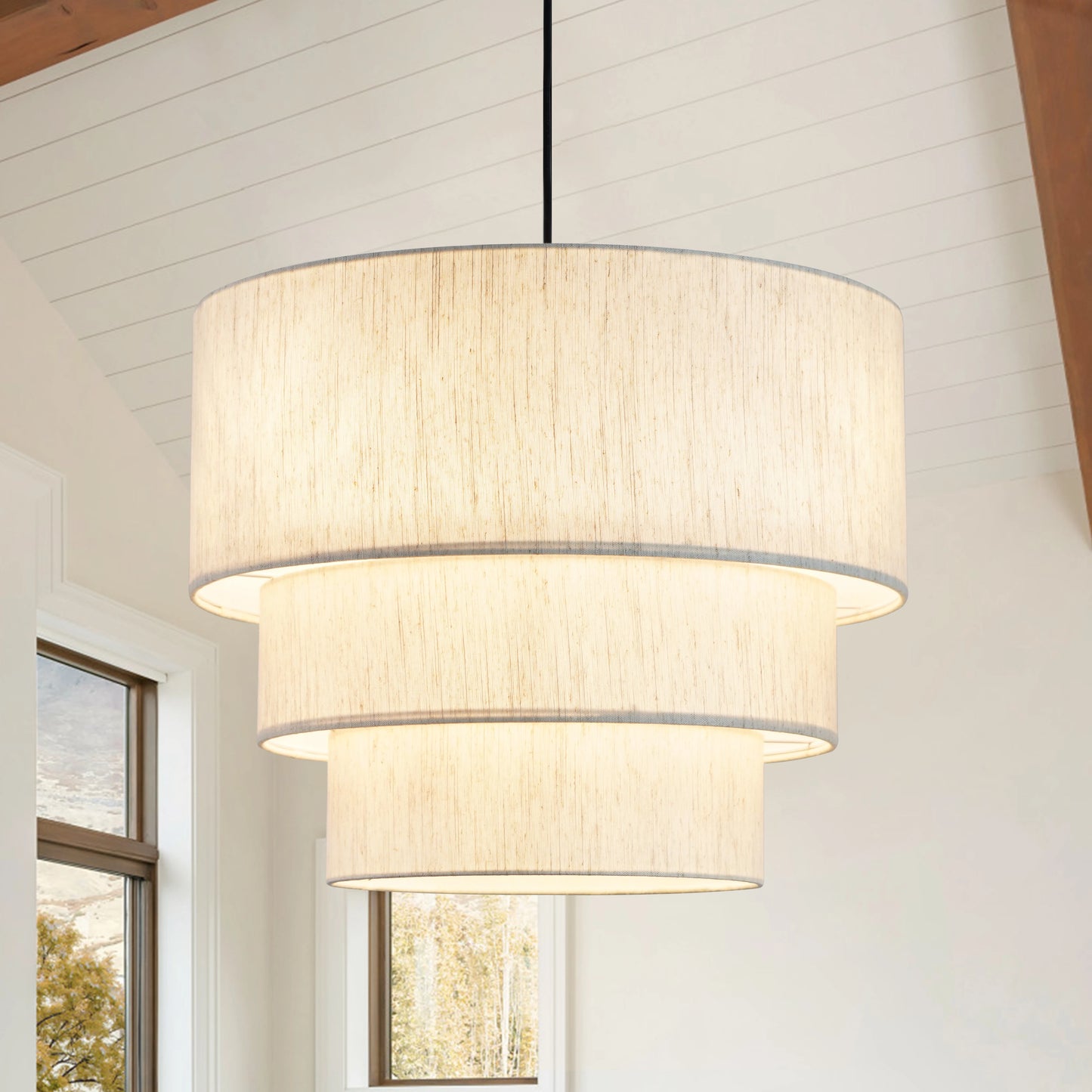 Drum Chandelier Tiered Design 4-Light Dining Room Light Fixtures Drum Light Chandelier with Shades Dining Room Chandelier