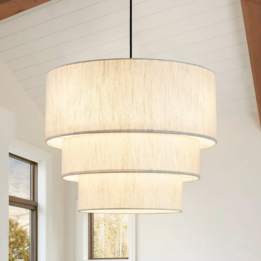 Drum Chandelier Tiered Design 4-Light Dining Room Light Fixtures Drum Light Chandelier with Shades Dining Room Chandelier