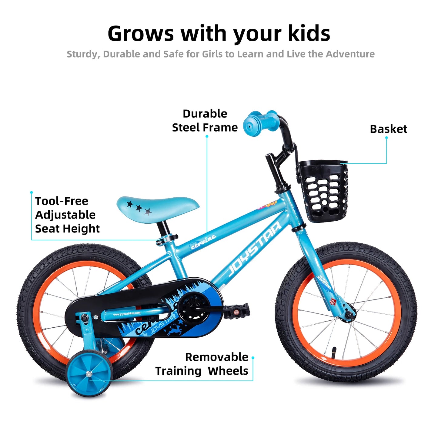 JOYSTAR Cervine 14 18 20 Inch Kids Bike Ages 3-10 Years, graffiti style bike with basket, auxiliary wheels, soft seat cushion