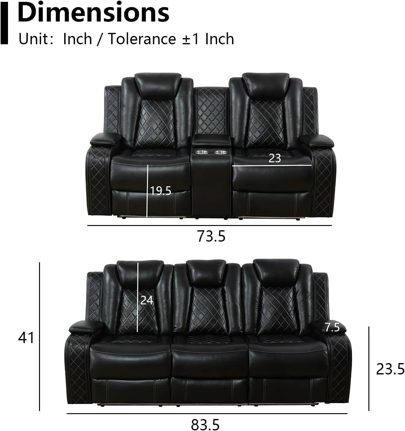 Power Recliner Sofa Set with LED Light for Living Room Furniture，Black Leather Reclining Sofa and Loveseat Set 3 Seater Sofa