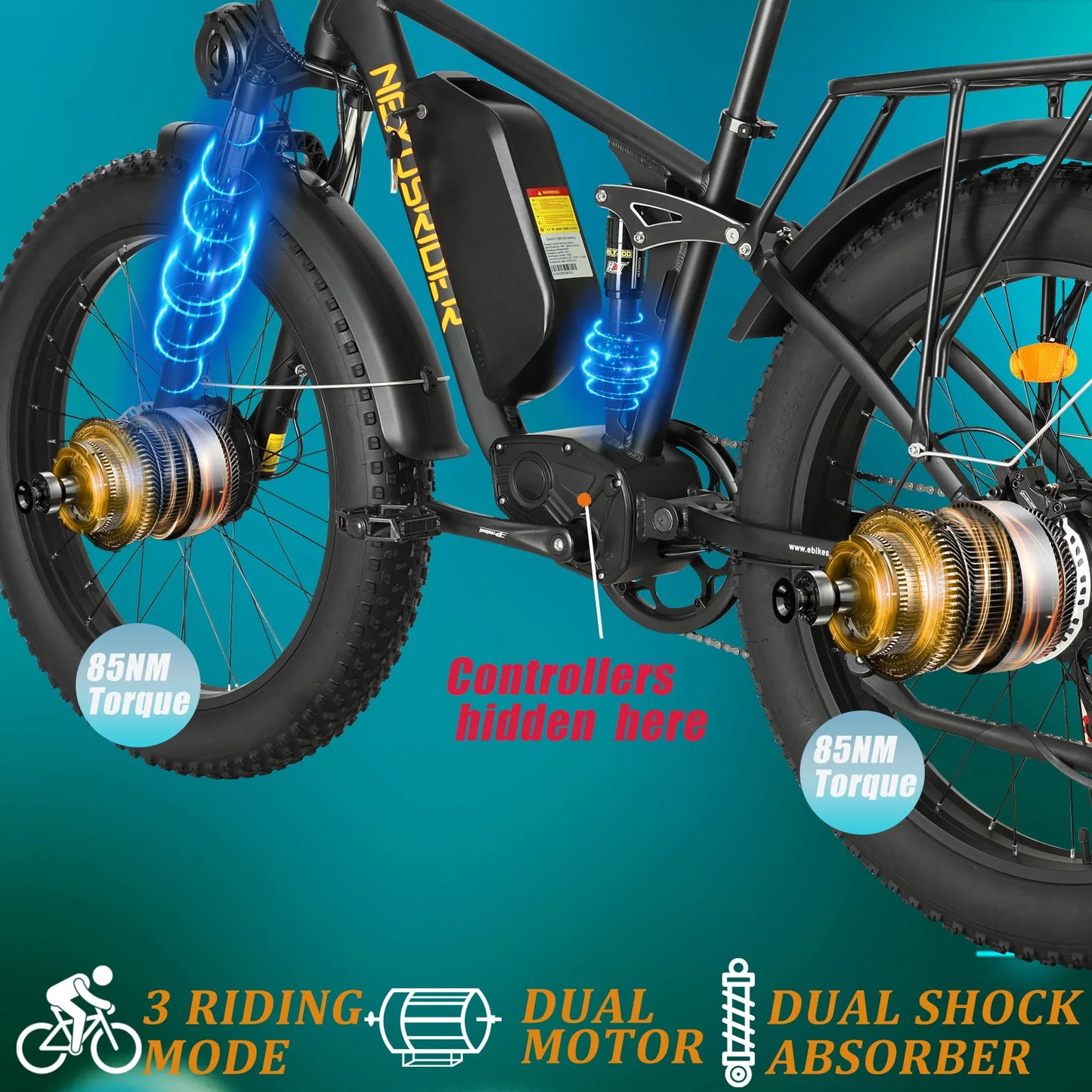 AWD 35MPH Smlro Nexusrider Ebike Dual Motor 2000W Fat Tire Montain E-Bike 48V 22.4Ah Hydraulic Brake Electric Bike for Adults