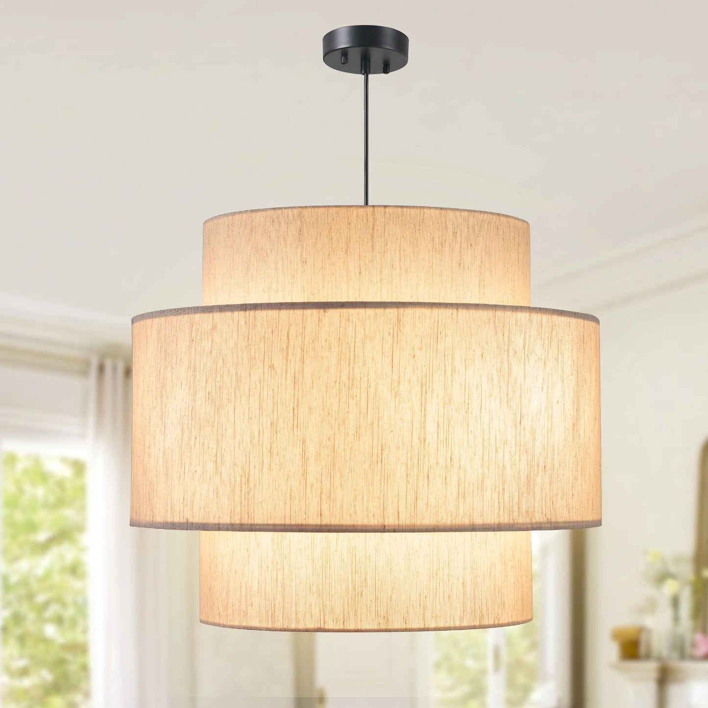 Drum Chandelier Tiered Design 4-Light Dining Room Light Fixtures Drum Light Chandelier with Shades Dining Room Chandelier