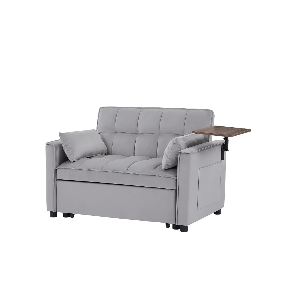 Grey Velvet Soft modern simple  Love seat Sofa converts into a Bed for multiple scenarios