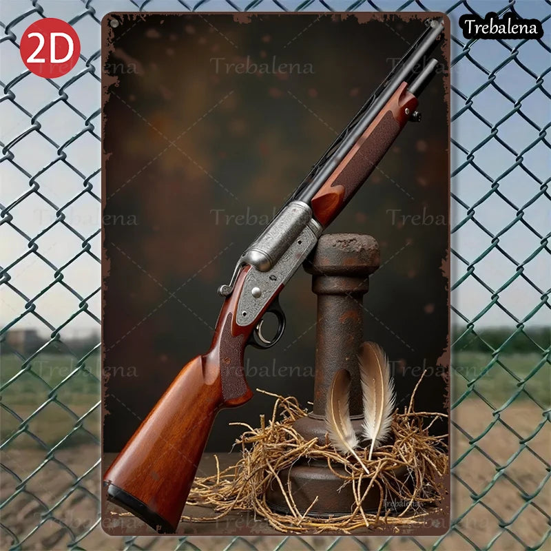 1PC 2D Flat 8*12inch Metal Sign Vintage Gun Rustic Feather