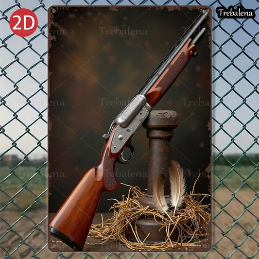 1PC 2D Flat 8*12inch Metal Sign Vintage Gun Rustic Feather