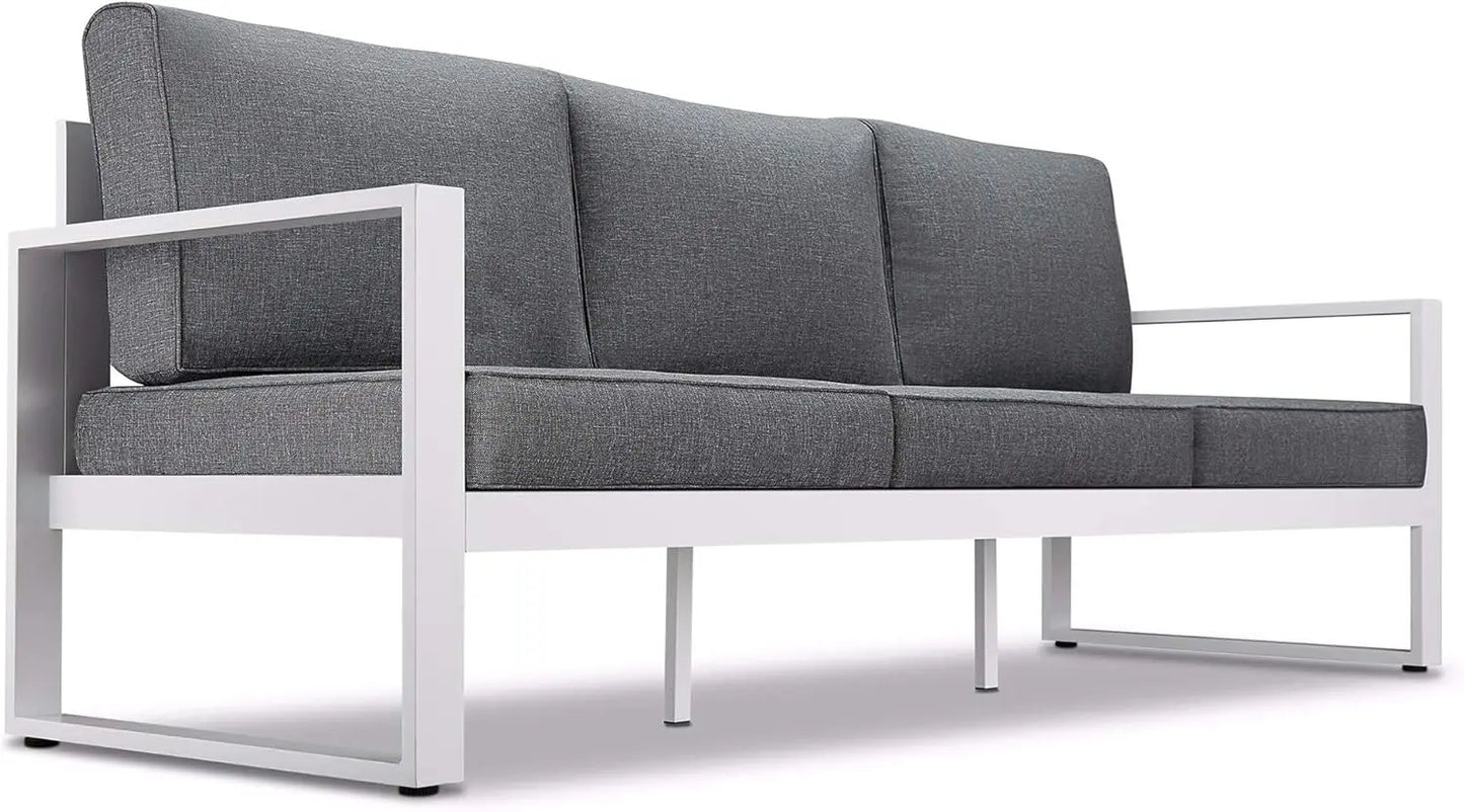 Baltic Outdoor Sofa with Cushions Powdered Aluminum Frame Detachable Cushions White