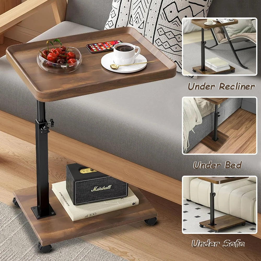 Laptop Desk Adjustable Rolling Cart Overbed Bedside Table Medical Home Bed Food Tray 360° Rotatable Sofa Tray Table Home Office