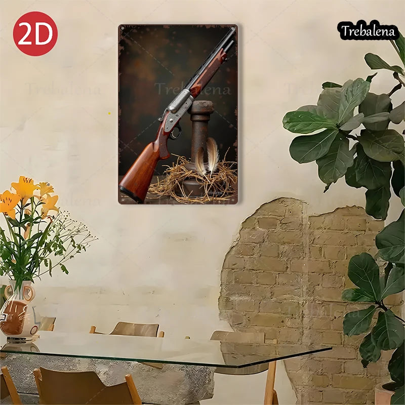 1PC 2D Flat 8*12inch Metal Sign Vintage Gun Rustic Feather